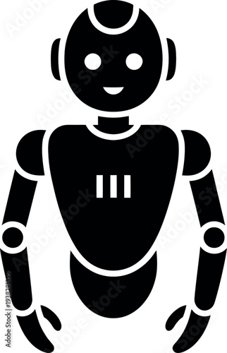 Black friendly robot icon with round head and three lines