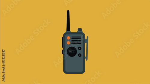 Illustration of a gray walkietalkie on a yellow background.