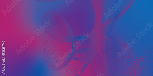 Flowing navy blue and magenta glowing light waves twisting through a dark cosmic background filled with tiny shimmering particles, futuristic digital technology concept, vector illustration