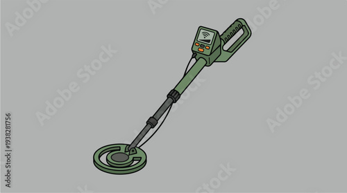 Illustration of a Green Metal Detector on a Gray Background.