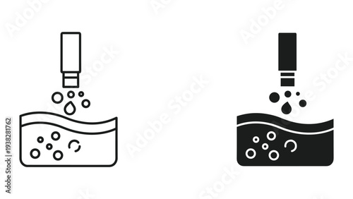 Liquid Droplets Pouring Into Water Container Icon Symbol