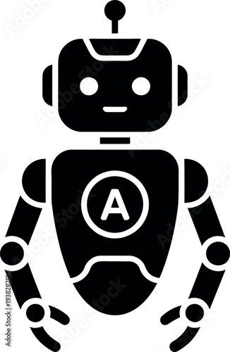 Black Robot Icon with Letter A Symbol artificial intelligence