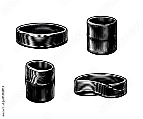 Vintage black and white circular and cylindrical vector elements set