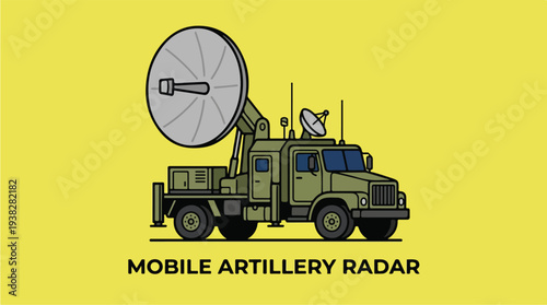 Illustration of a Mobile Artillery Radar System on a Yellow Background.