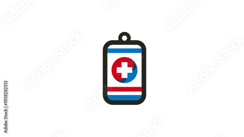 A medical symbol illustration, a rectangular tag with a circular center, set on a white background