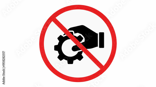 Prohibited mechanical operation symbol on transparent background