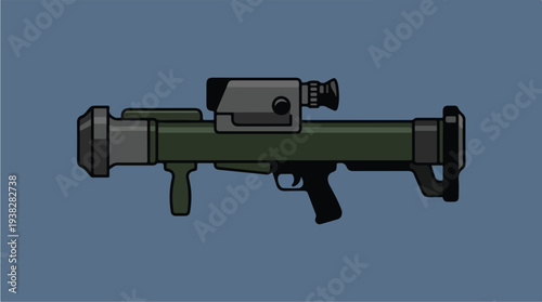 Illustration of a shoulderfired antitank rocket launcher weapon.