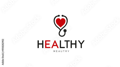 A medical logo featuring a red heart within a stethoscope design, along with the word "HEALTHY.