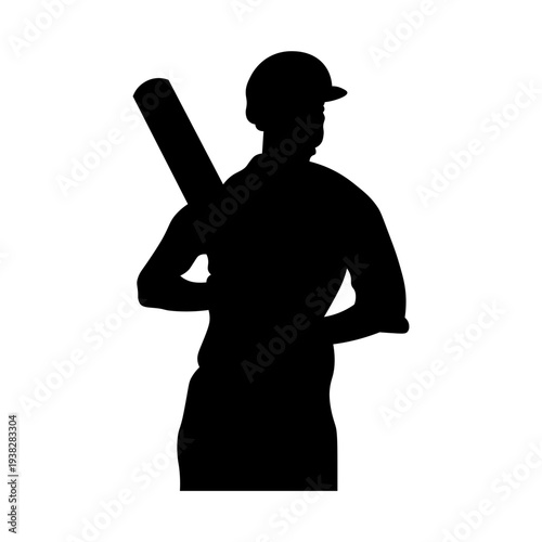 Cricket Player Silhouette. Isolated on White Background