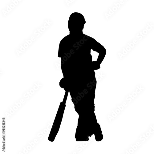 Cricket Player Silhouette. Isolated on White Background