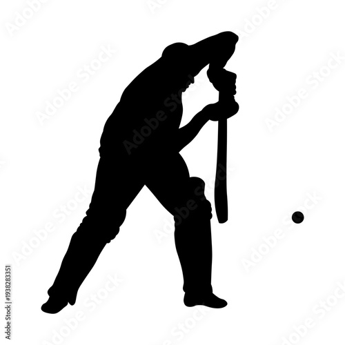 Cricket Player Silhouette. Isolated on White Background