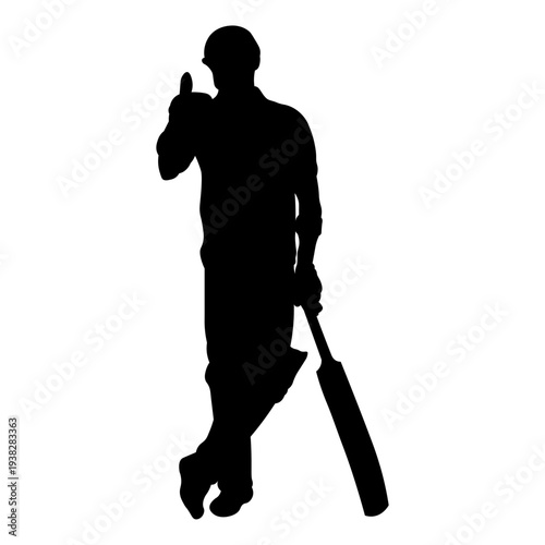 Cricket Player Silhouette. Isolated on White Background
