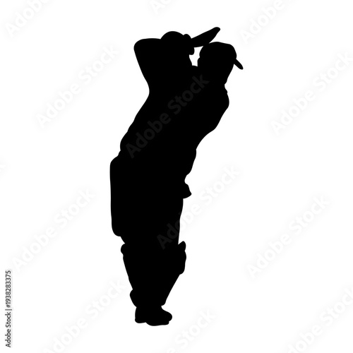 Cricket Player Silhouette. Isolated on White Background
