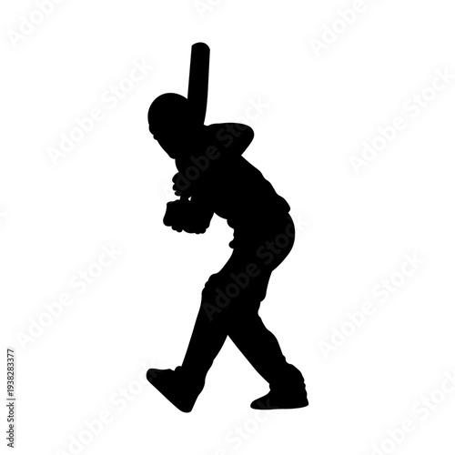 Cricket Player Silhouette. Isolated on White Background