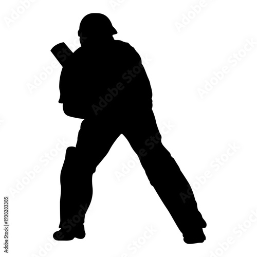 Cricket Player Silhouette. Isolated on White Background