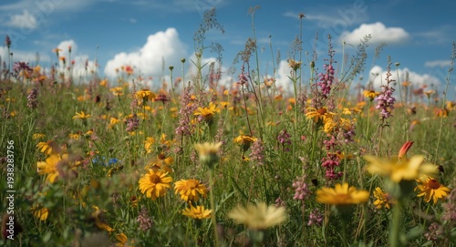 Summer landscape alive with Gaillardia pulchella and multiple types of blossoming wildflowers