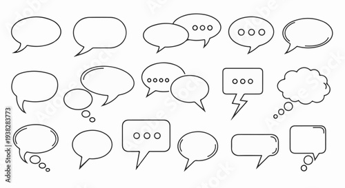 Diverse collection of outline speech bubbles and thought bubbles
