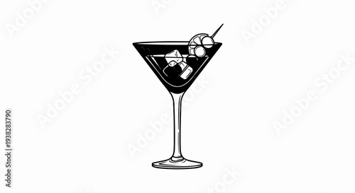 Elegant cocktail in a martini glass with ice and garnish