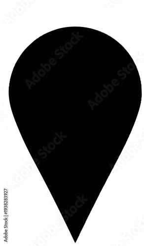 A solid black, inverted teardrop shape on a white background