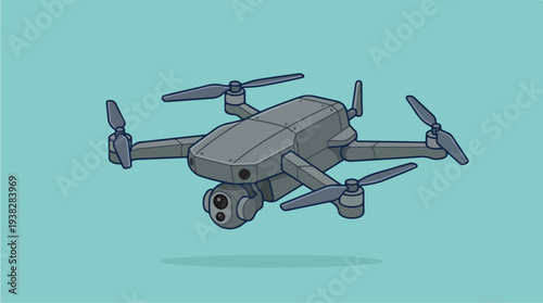 Modern Drone with Camera Flying in Sky.