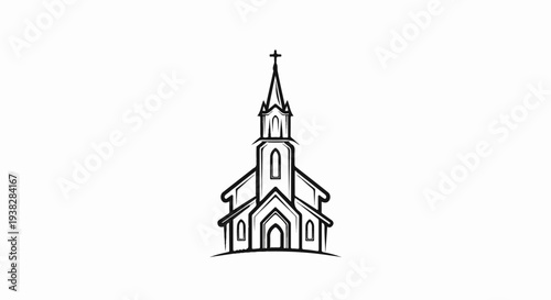 Stylized sketch of a church with a steeple and cross