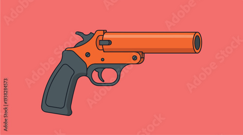 Orange Flare Gun Illustration on Red Background.