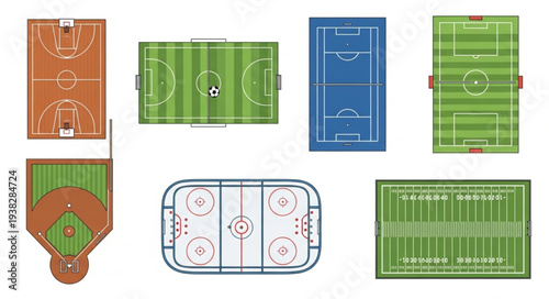 Collection of Various Sports Fields and Courts Top View.