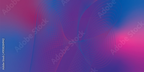 Flowing navy blue and magenta glowing light waves twisting through a dark cosmic background filled with tiny shimmering particles, futuristic digital technology concept, vector illustration
