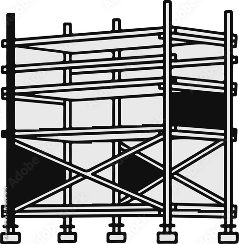 A detailed illustration of a multi-level scaffolding structure on a white background