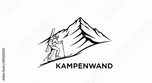 A graphic of a skier on a snowy mountain slope with the text Kampenwand