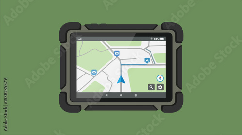 Rugged Tablet GPS Navigation Device with Map Display.
