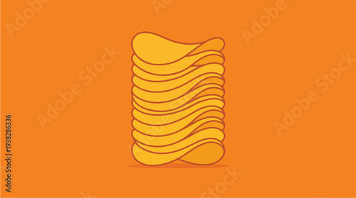 Stack of Potato Chips on Orange Background.