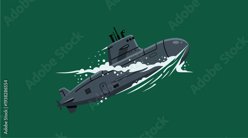 Submarine Navigating Through Water with Waves.
