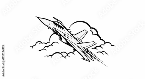 A sleek jet fighter soars upward through a cloudy sky