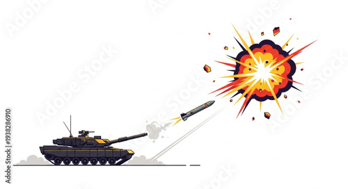 Tank Firing Cannon at Explosion.