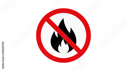 Red prohibition sign with a black fire icon in the center on a white background symbolizing no open flames allowed