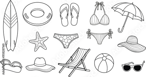 Beach vacation coloring book illustrations summer fun and relaxation