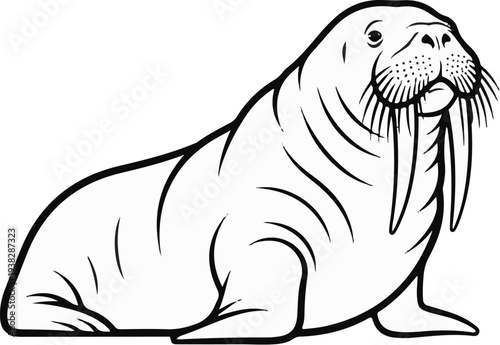 A stylized outline drawing of a walrus with large tusks