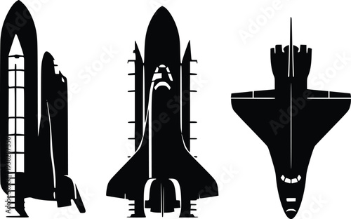 Space Shuttle and Rocket Vector Illustrations in Flat Design