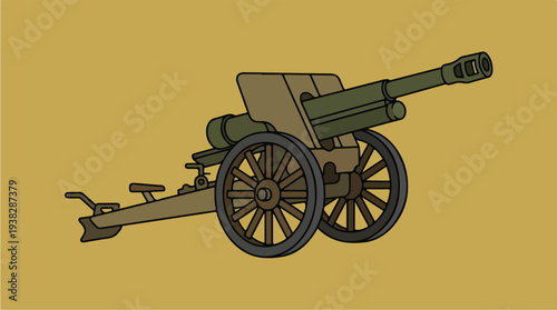 Vintage Artillery Cannon Illustration on Sepia Background.