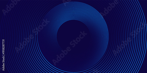 Abstract blue glowing geometric lines on dark blue background. Modern shiny blue circle lines pattern. Futuristic technology concept. Suit for cover, poster, banner, brochure, header, website