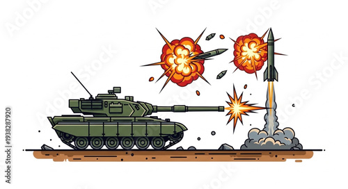 Tank Firing Missile at Rocket.