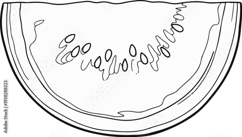 Stylized illustration of a juicy, segmented fruit slice with visible seeds