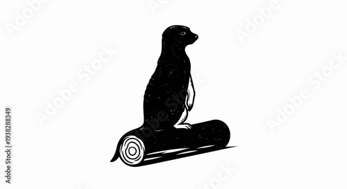 Black animal stands upright on a log, looking to the right