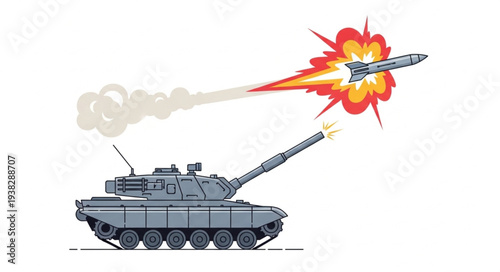 Tank Firing Shell Explosion Illustration.