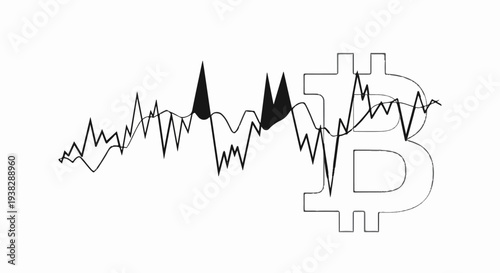Abstract lines graph over a stylized digital currency symbol