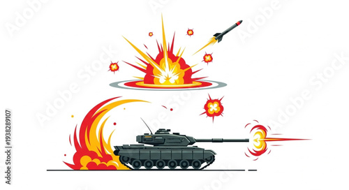 Tank Hit by Missile Explosion.