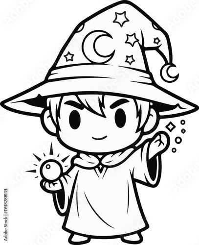 Chibi wizard with magical orb and glowing spell