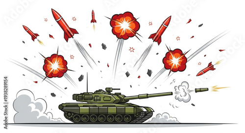 Tank Under Attack with Missiles.