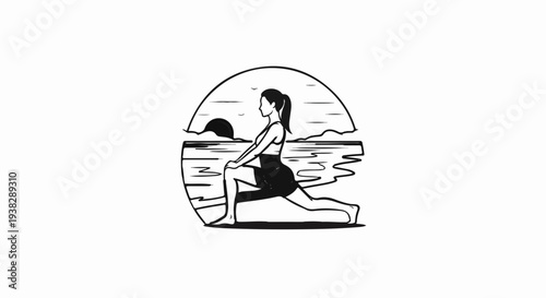 Woman stretching by the sea at sunset